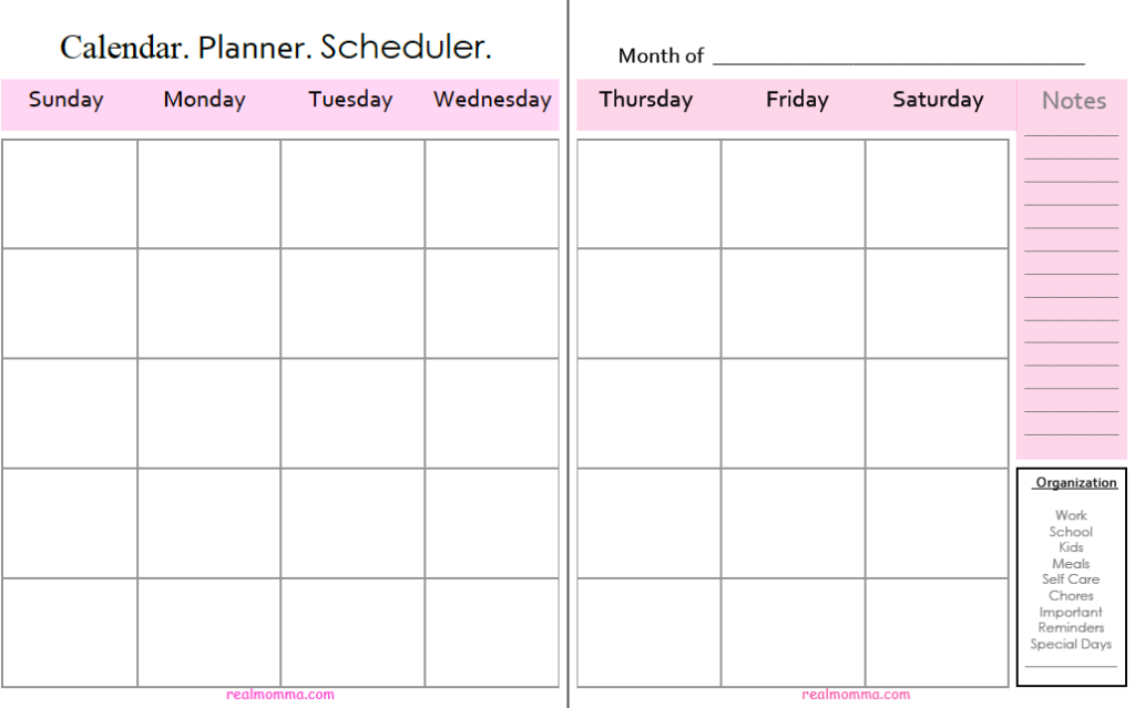 Let's Get Organized Monthly Calendar