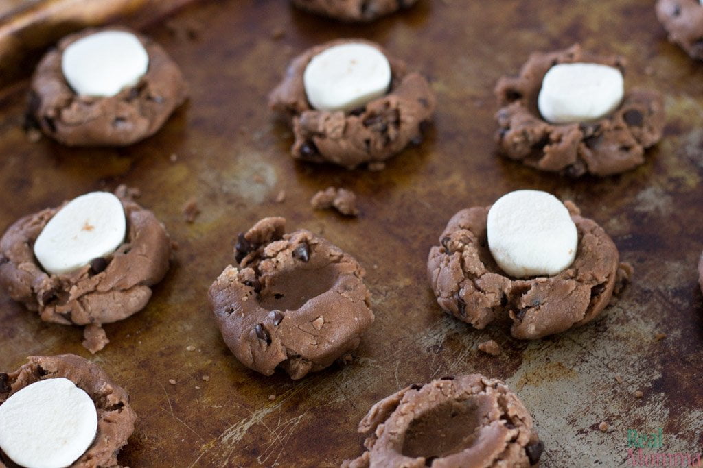 Hot Chocolate Thumbprint Cookies with marshmallows