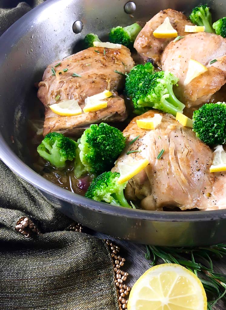 Quick and Easy One Pan Lemon Rosemary Chicken Thighs with Broccoli